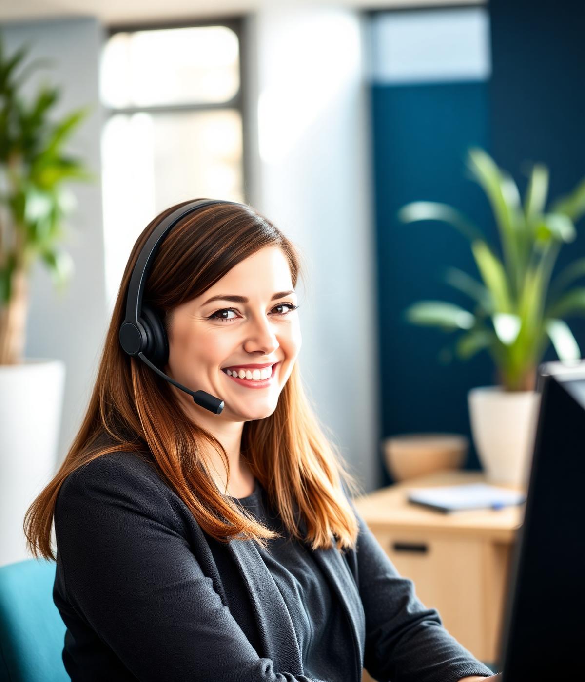 A friendly Debt Compass adviser on a headset